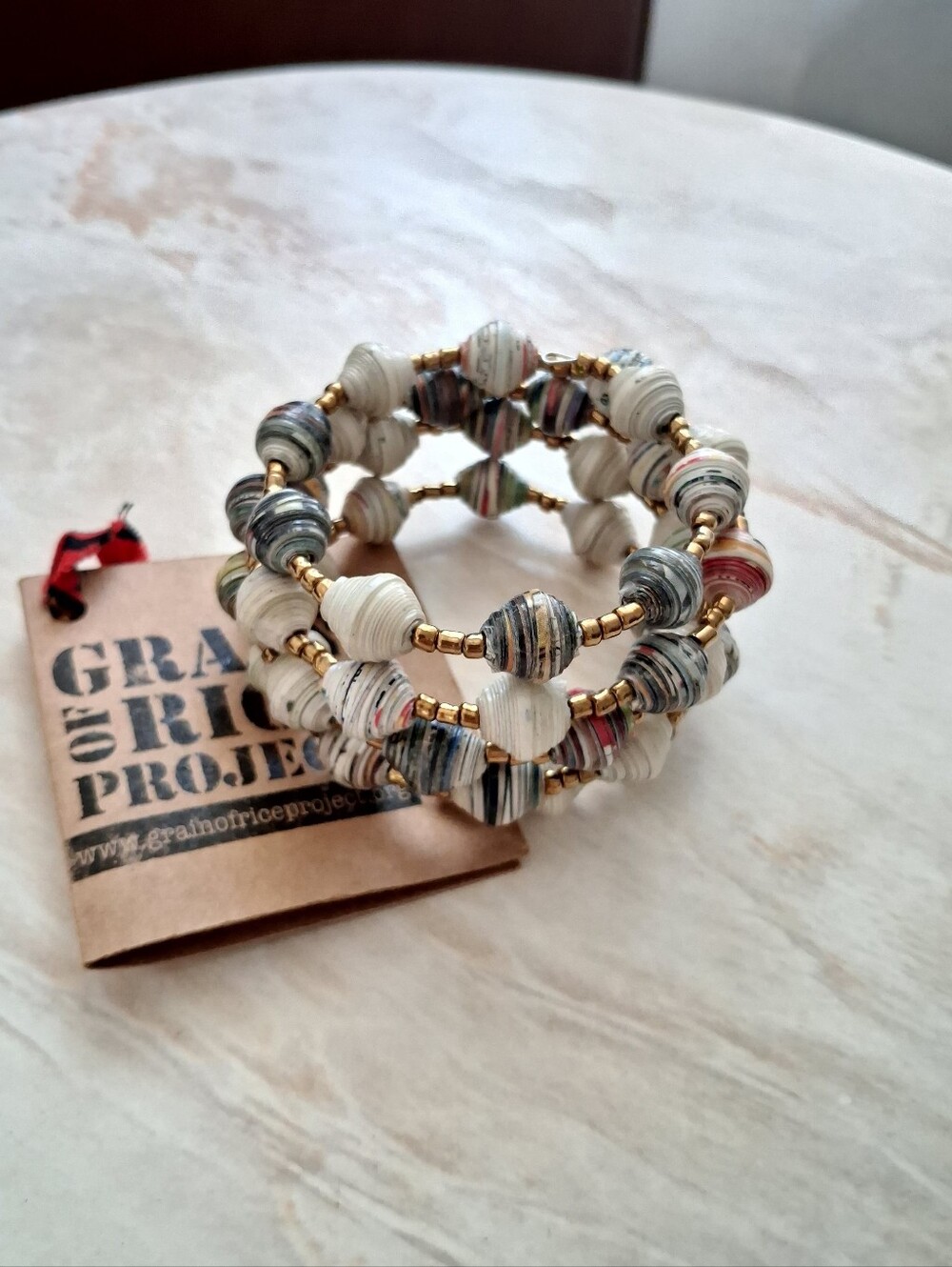 🇺🇬Gold Multi Color Upendo Bead Stretch Wrap Bracelet Made In Uganda🇺🇬